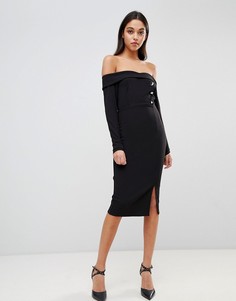 Платье-футляр со спущенными плечами и пуговицами ASOS DESIGN - Черный
