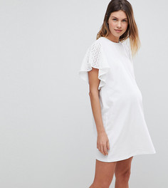 Платье-футболка с вышивкой ришелье на рукавах ASOS MATERNITY - Белый