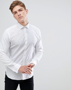 Белая строгая рубашка узкого кроя с однотонным цветочным рисунком Moss London - Белый