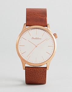 Розово-золотистые часы 38 мм с коричневым кожаным ремешком Bratleboro Tayrona - Коричневый