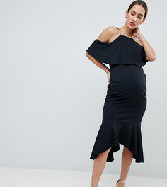 Асимметричное платье миди с открытыми плечами и оборками ASOS DESIGN maternity - Черный