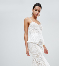 Кружевное платье миди с баской Boohoo - Белый