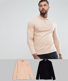 Комплект из 2 трикотажных футболок-поло с длинными рукавами ASOS DESIGN - СКИДКА - Мульти