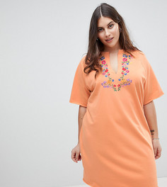 Трикотажное платье-футболка с вышивкой ASOS CURVE - Оранжевый
