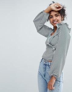 Блузка в полоску с оборками Monki - Зеленый
