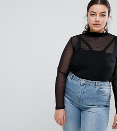 Сетчатый топ с высоким воротником и бралетт ASOS DESIGN Curve - Черный