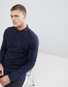 Темно-синяя футболка-поло с длинными рукавами и окантовкой ASOS DESIGN - Мульти