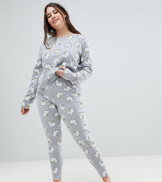 Пижамные лонгслив и леггинсы с принтом молний ASOS DESIGN Curve - Серый