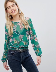 Сетчатый топ с цветочным принтом New Look - Зеленый