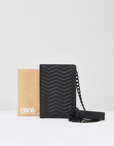 Черный кожаный кошелек для карт с цепочкой ASOS - Черный