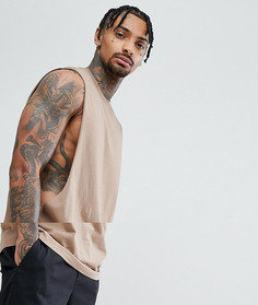 Длинная бежевая майка с заниженными проймами ASOS DESIGN - Коричневый