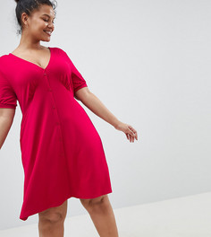 Чайное платье мини на пуговицах с завязками на рукавах ASOS DESIGN Curve - Красный