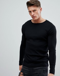 Черный лонгслив в рубчик River Island - Черный