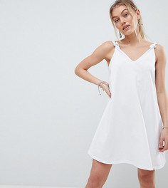 Свободное платье мини с декоративными узлами на бретелях ASOS DESIGN Petite - Белый