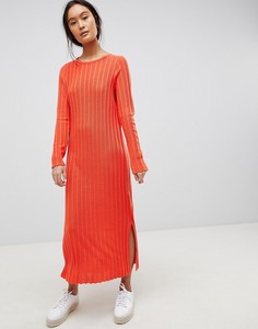 Платье миди в рубчик с плиссировкой ASOS DESIGN - Красный
