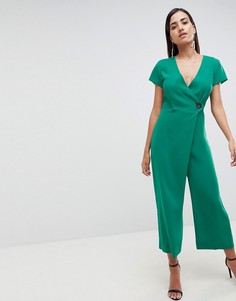 Комбинезон-кюлоты с запахом и роговыми пуговицами ASOS DESIGN - Желтый