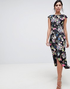 Платье миди с драпировкой и цветочным принтом ASOS DESIGN - Мульти
