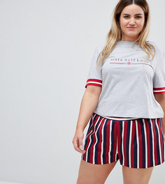 Пижамный комплект из футболки с надписью More Self Love и шорт ASOS DESIGN Curve - Мульти