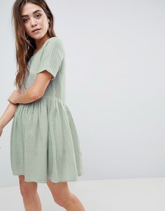 Свободное платье мини в стиле casual в фактурную клетку ASOS - Зеленый