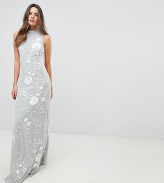 Премиум-платье макси с высоким воротом и отделкой Frock And Frill Tall - Серый