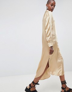 Атласное oversize-платье в стиле вестерн ASOS WHITE - Светло-бежевый