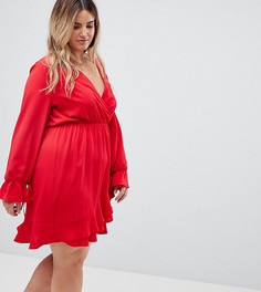 Платье с запахом и оборкой Boohoo Plus - Красный