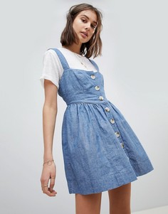 Платье на пуговицах из ткани шамбре Free People - Синий