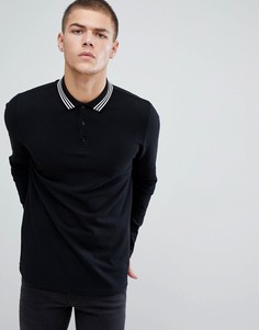 Черная футболка-поло с длинными рукавами и окантовкой ASOS DESIGN - Мульти