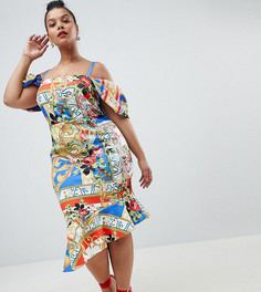 Платье миди с открытыми плечами и принтом ASOS DESIGN Curve - Мульти