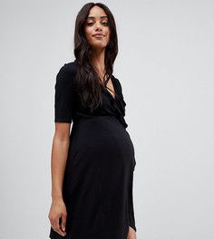 Чайное платье с запахом и оборками ASOS DESIGN Maternity - Черный