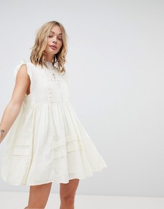 Платье мини с вышивкой Free People - Кремовый