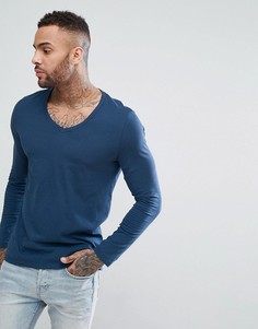Синий лонгслив с V-образным вырезом ASOS DESIGN - Синий