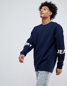 Темно-синий свитшот с круглым вырезом и логотипом на рукавах Tommy Jeans Essential - Темно-синий