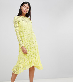 Кружевное свободное платье миди с оборкой ASOS DESIGN Tall - Желтый