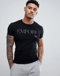 Черная обтягивающая футболка с логотипом в подарочной упаковке Emporio Armani - Черный