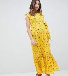 Платье макси без рукавов с оборкой на подоле и поясом ASOS DESIGN Maternity - Мульти