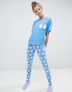 Пижамный комплект из футболки и леггинсов с принтом Crack Me Up ASOS - Синий