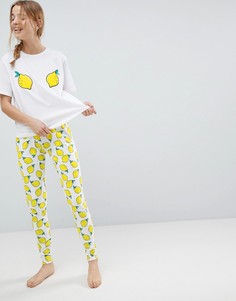 Пижамный комплект с футболкой и леггинсами с вышивкой лимонного дерева ASOS - Желтый