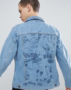 Джинсовая куртка с принтом на спине Jack &amp; Jones Originals - Синий
