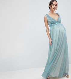 Платье макси из тюля с вышивкой Little Mistress Maternity - Синий