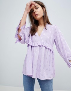 Свободный жаккардовый топ с оборками и глубоким вырезом ASOS DESIGN - Мульти