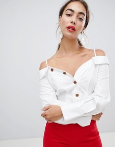 Блузка с пуговицами и открытыми плечами River Island - Белый