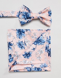 Галстук-бабочка и платок-паше розового цвета с цветочным принтом ASOS DESIGN Wedding - Розовый