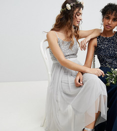 Платье миди с пайетками на лифе и юбкой из тюля Maya Bridesmaid - Серый