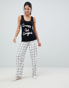 Пижама из штанов и топа с надписью Grumpy But Gorgeous Boux Avenue - Черный