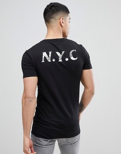 Черная обтягивающая футболка с принтом на спине ASOS DESIGN - Черный