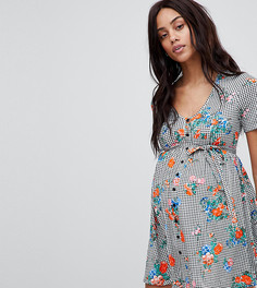 Сарафан в клетку на пуговицах и с цветочным принтом ASOS DESIGN Maternity - Мульти