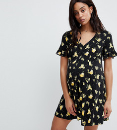 Чайное платье на пуговицах с оборками на рукавах и принтом ASOS DESIGN Maternity - Мульти