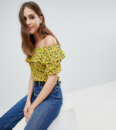 Топ с оборками и цветочным принтом Fashion Union Tall - Желтый