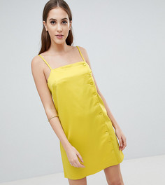 Атласное платье-комбинация с пуговицами сбоку Fashion Union Tall - Желтый
